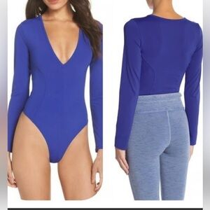 Free People large blue snap thong body suit